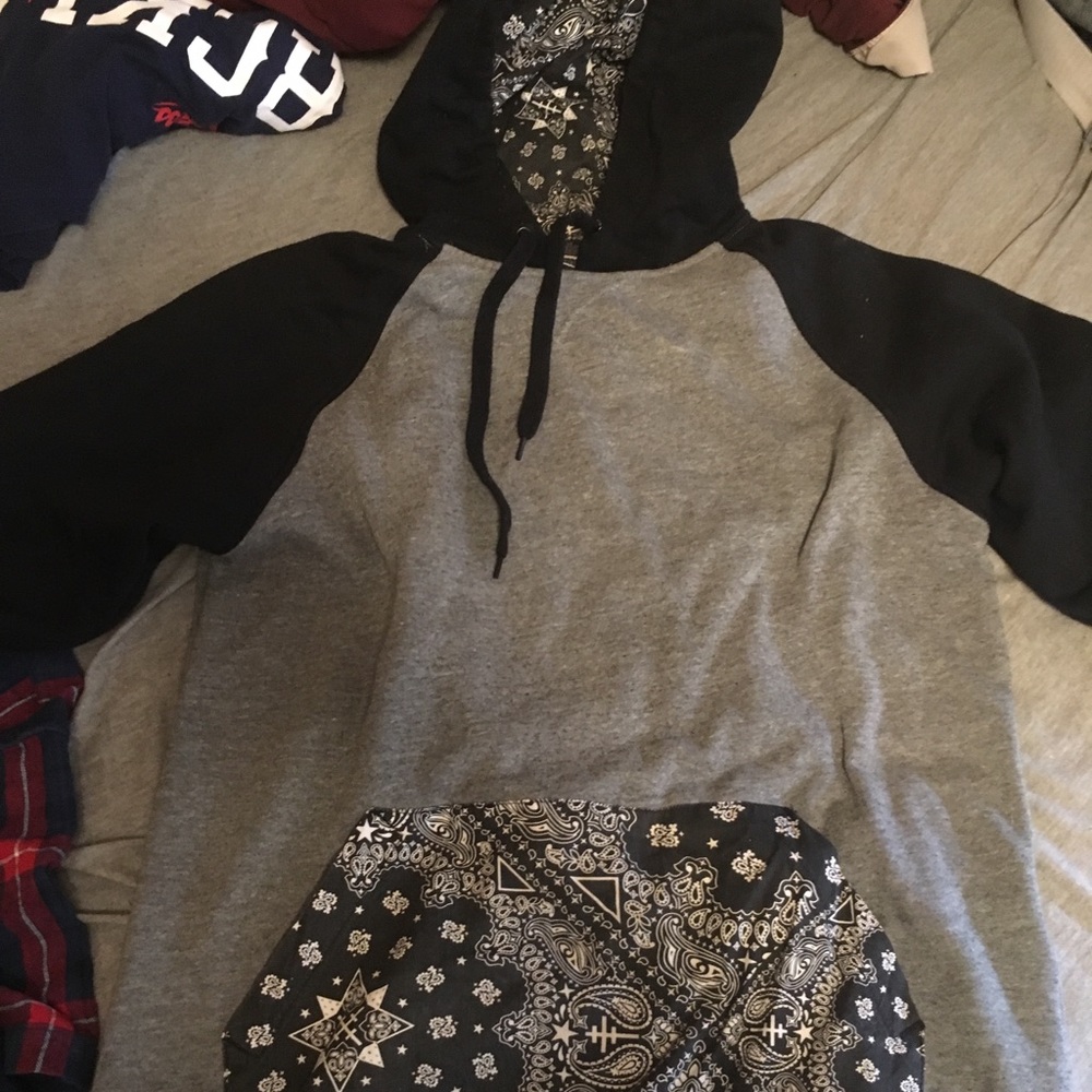 Grey and black bandanna hoodie zumiez